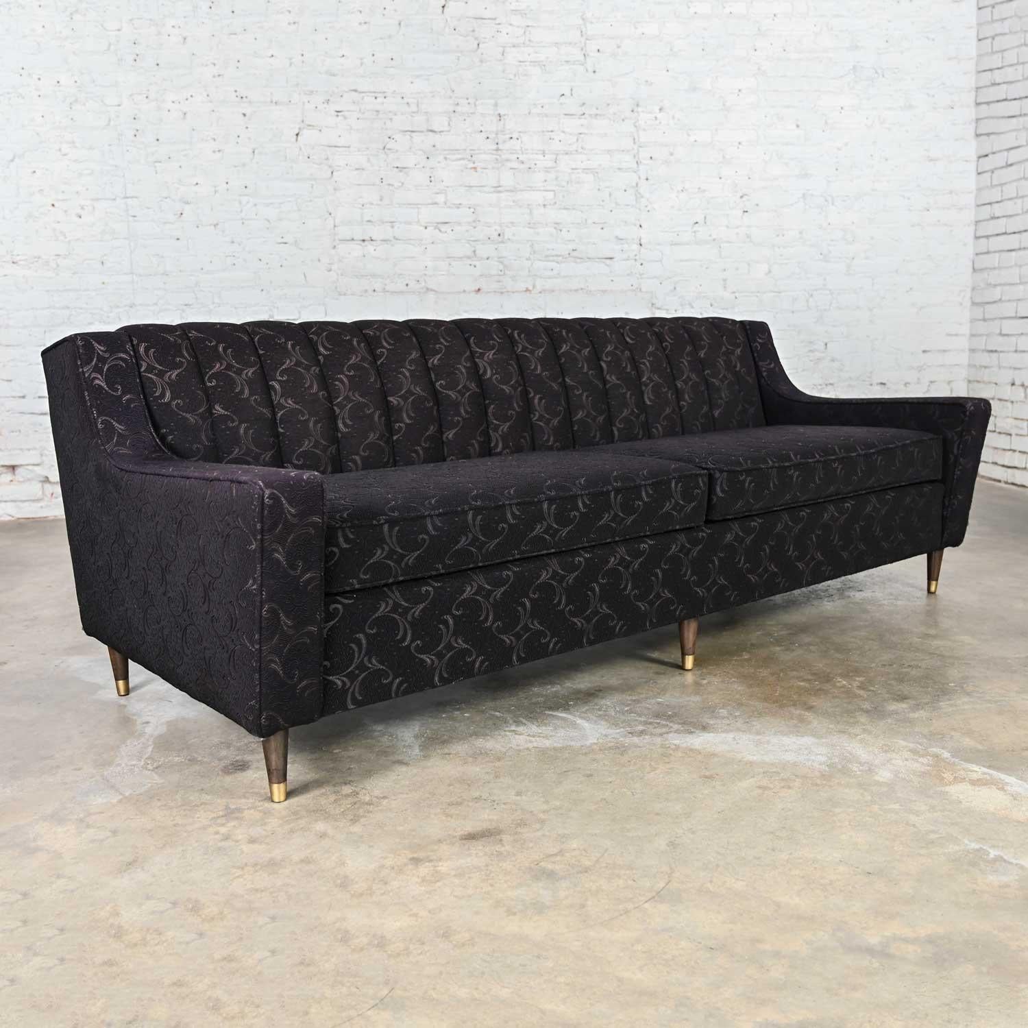 Mid-Century Modern Modified Lawson Style Sofa Black Frieze Fabric & Channel Back For Sale 8