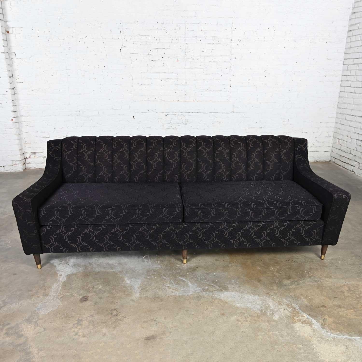 Mid-Century Modern Modified Lawson Style Sofa Black Frieze Fabric & Channel Back For Sale 10