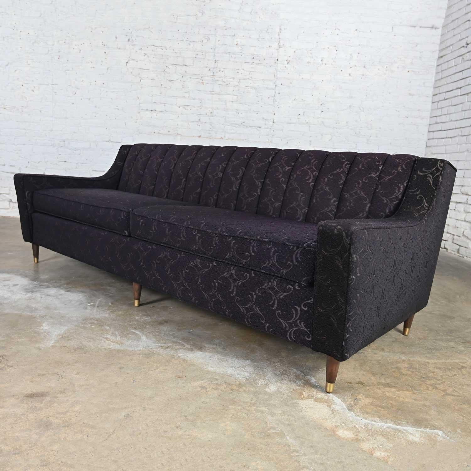Mid-Century Modern Modified Lawson Style Sofa Black Frieze Fabric & Channel Back For Sale 10