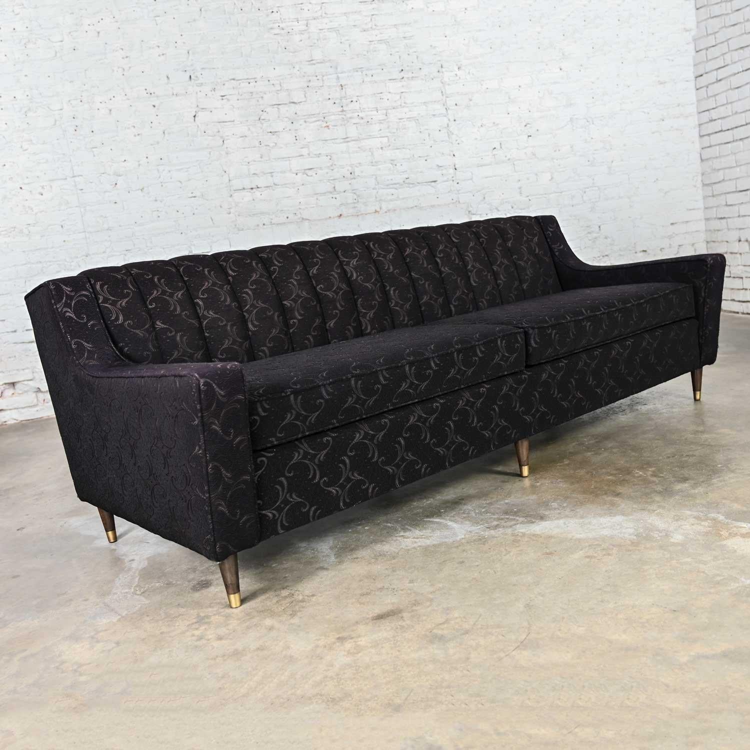 American Mid-Century Modern Modified Lawson Style Sofa Black Frieze Fabric & Channel Back For Sale