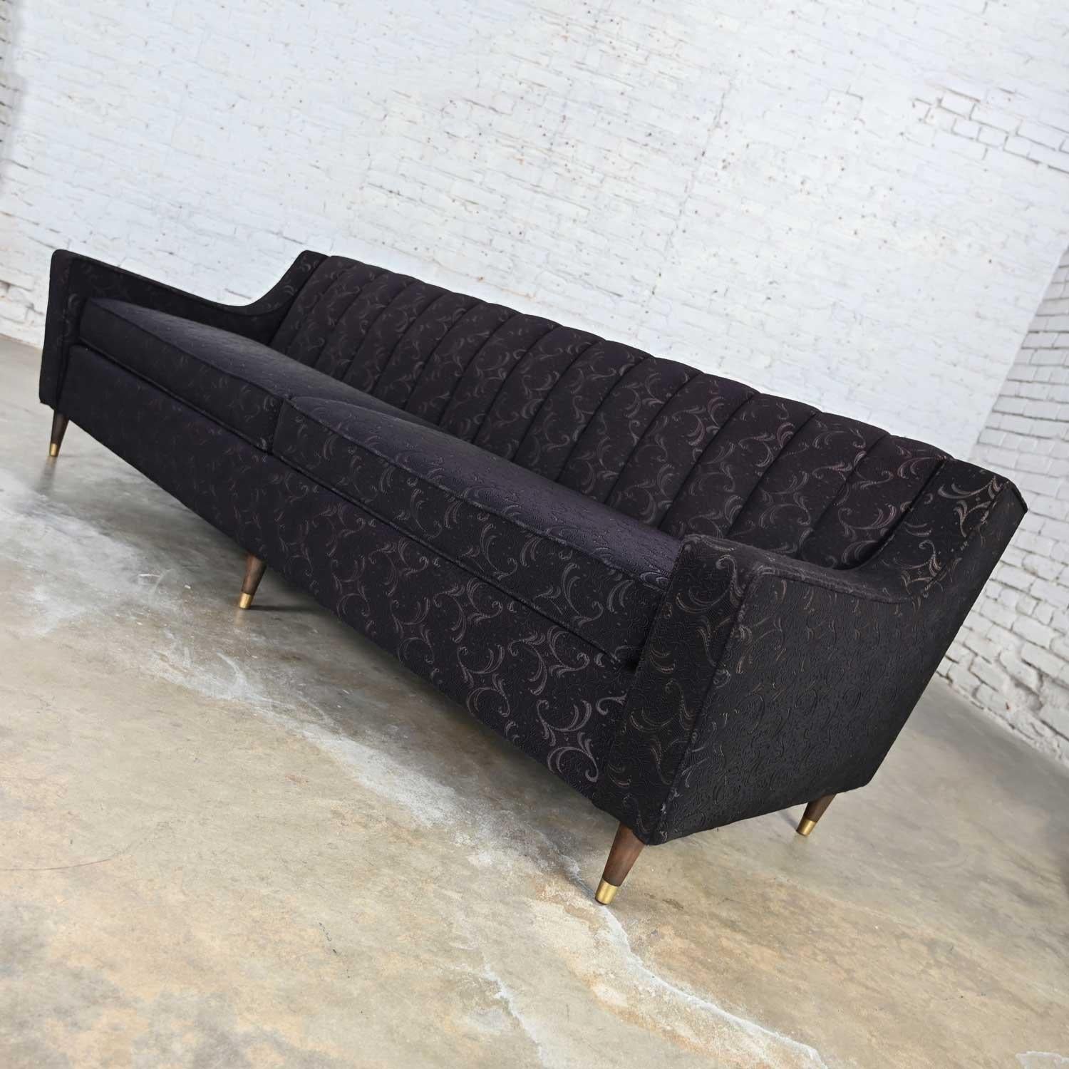 Mid-Century Modern Modified Lawson Style Sofa Black Frieze Fabric & Channel Back In Good Condition For Sale In Topeka, KS