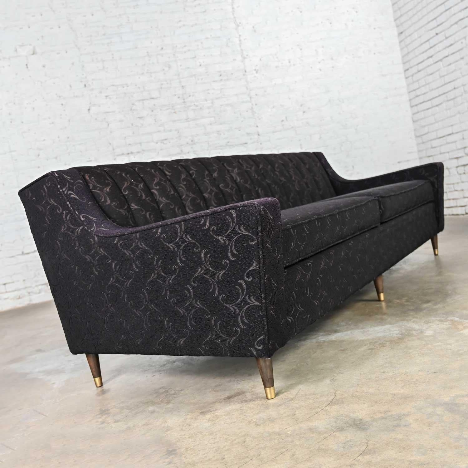 20th Century Mid-Century Modern Modified Lawson Style Sofa Black Frieze Fabric & Channel Back For Sale