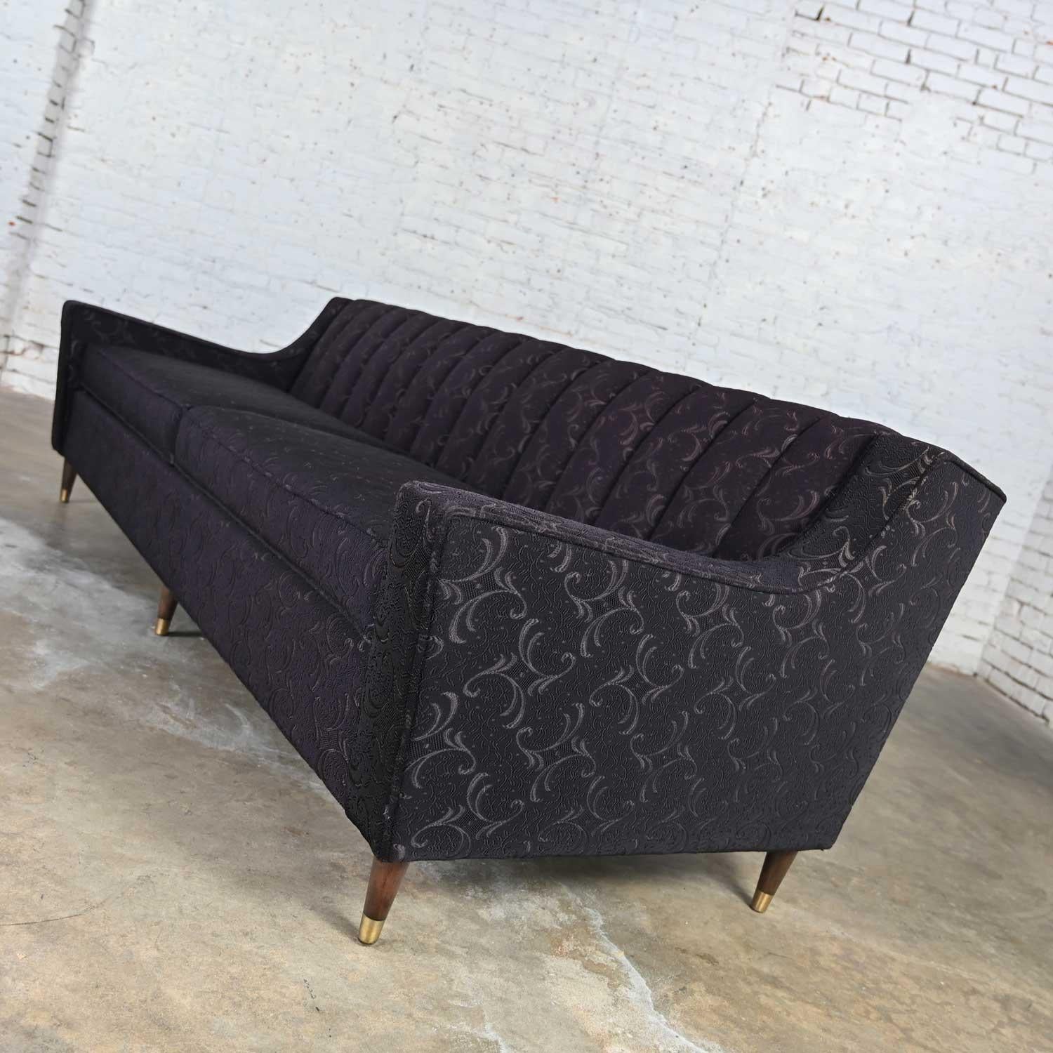 Mid-Century Modern Modified Lawson Style Sofa Black Frieze Fabric & Channel Back For Sale 1