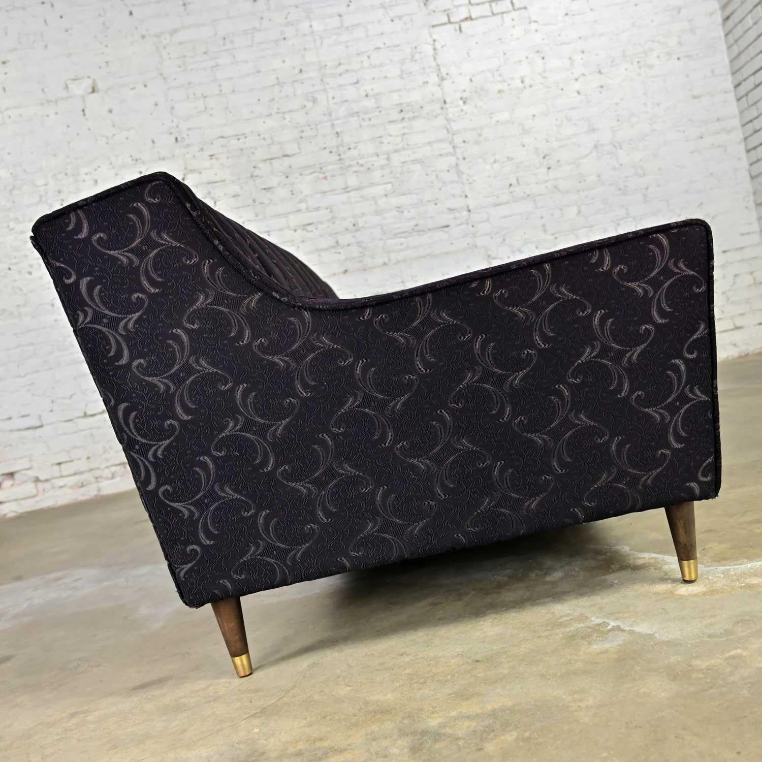 Mid-Century Modern Modified Lawson Style Sofa Black Frieze Fabric & Channel Back For Sale 1
