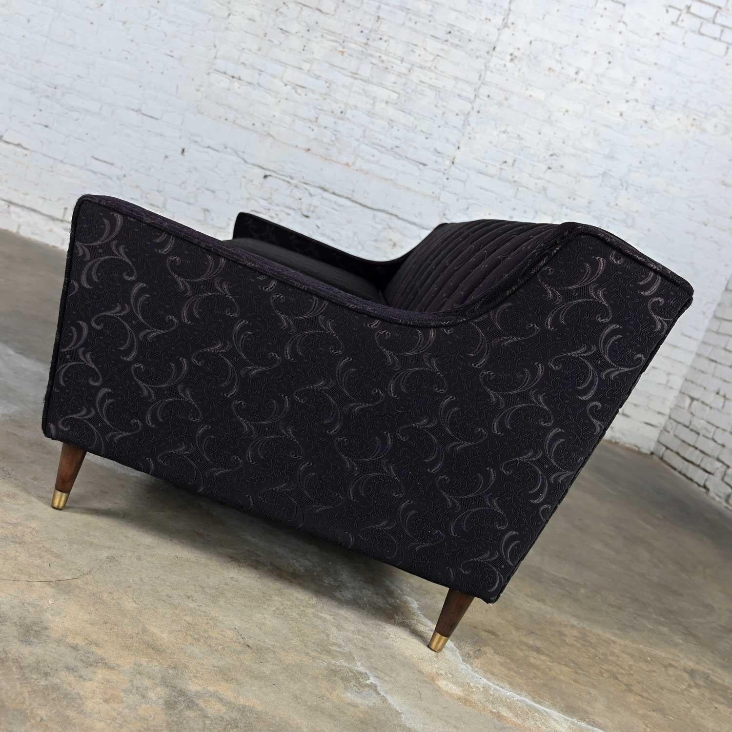 Mid-Century Modern Modified Lawson Style Sofa Black Frieze Fabric & Channel Back For Sale 2