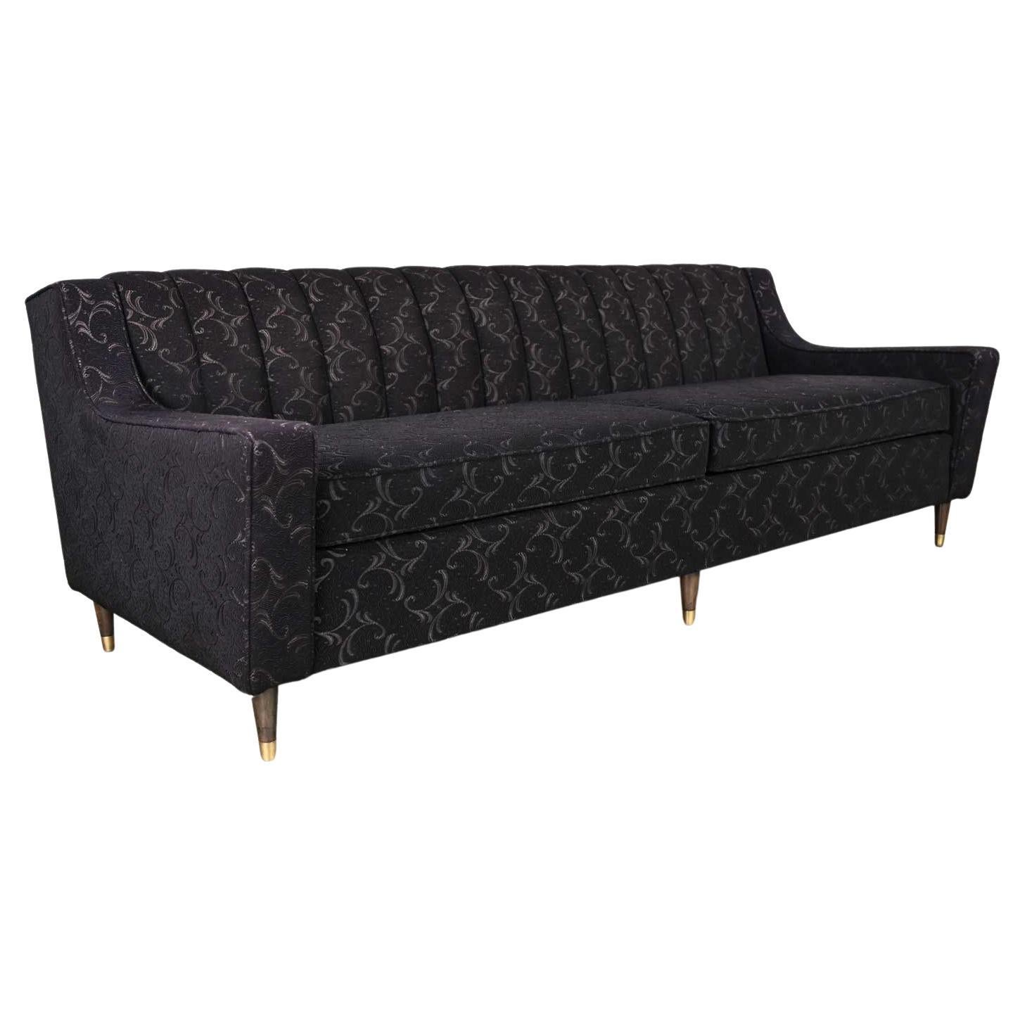 Mid-Century Modern Modified Lawson Style Sofa Black Frieze Fabric & Channel Back For Sale