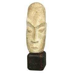 Mid-Century Modern Modigliani School Carved Marble Bust of Tribal Man, 20th C