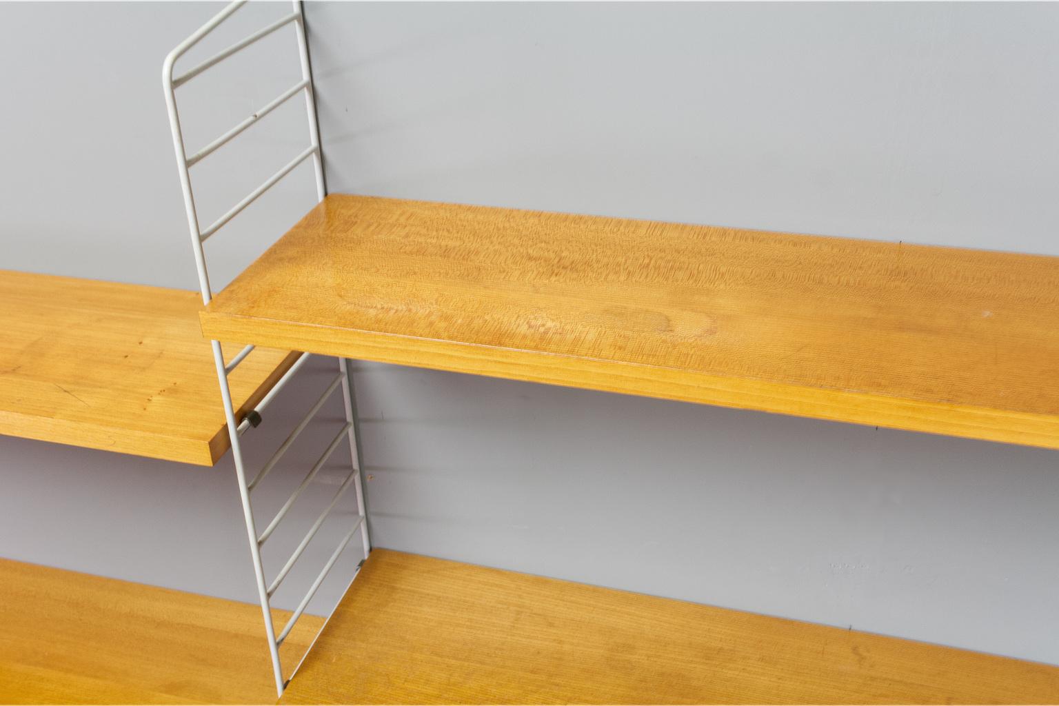 Mid-20th Century Mid-Century Modern Modular Birch and Coated Wire Wall Shelves by String Sweden