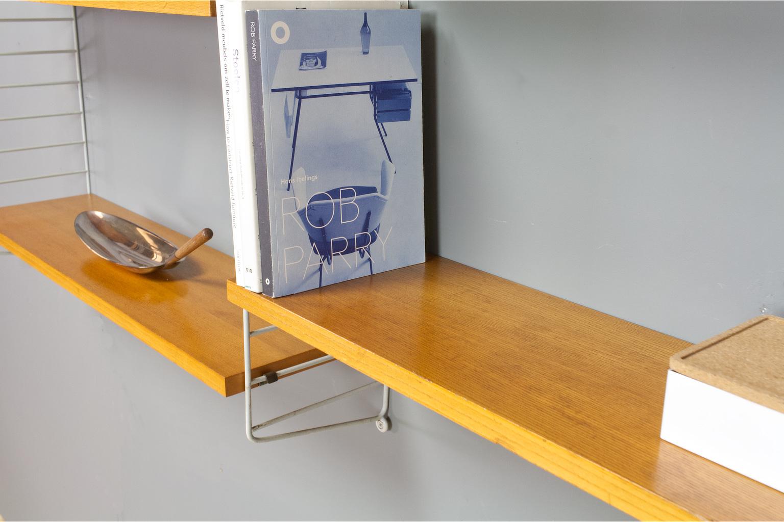 Swedish Mid-Century Modern Modular Birch and Coated Wire Wall Shelves by String Sweden