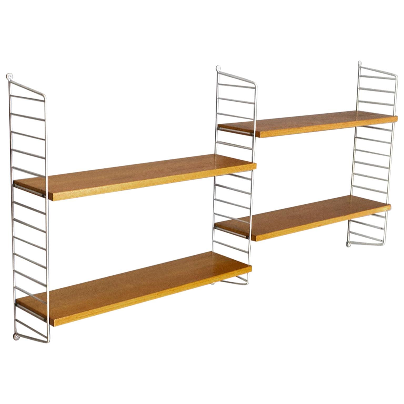 Mid-Century Modern Modular Birch and Coated Wire Wall Shelves by String Sweden