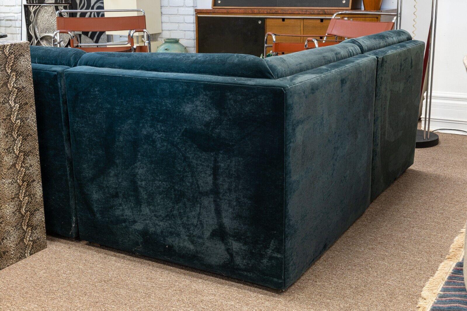 Mid-Century Modern Modular Blue Green Crushed Velvet Sofa 3 Piece Sectional 6