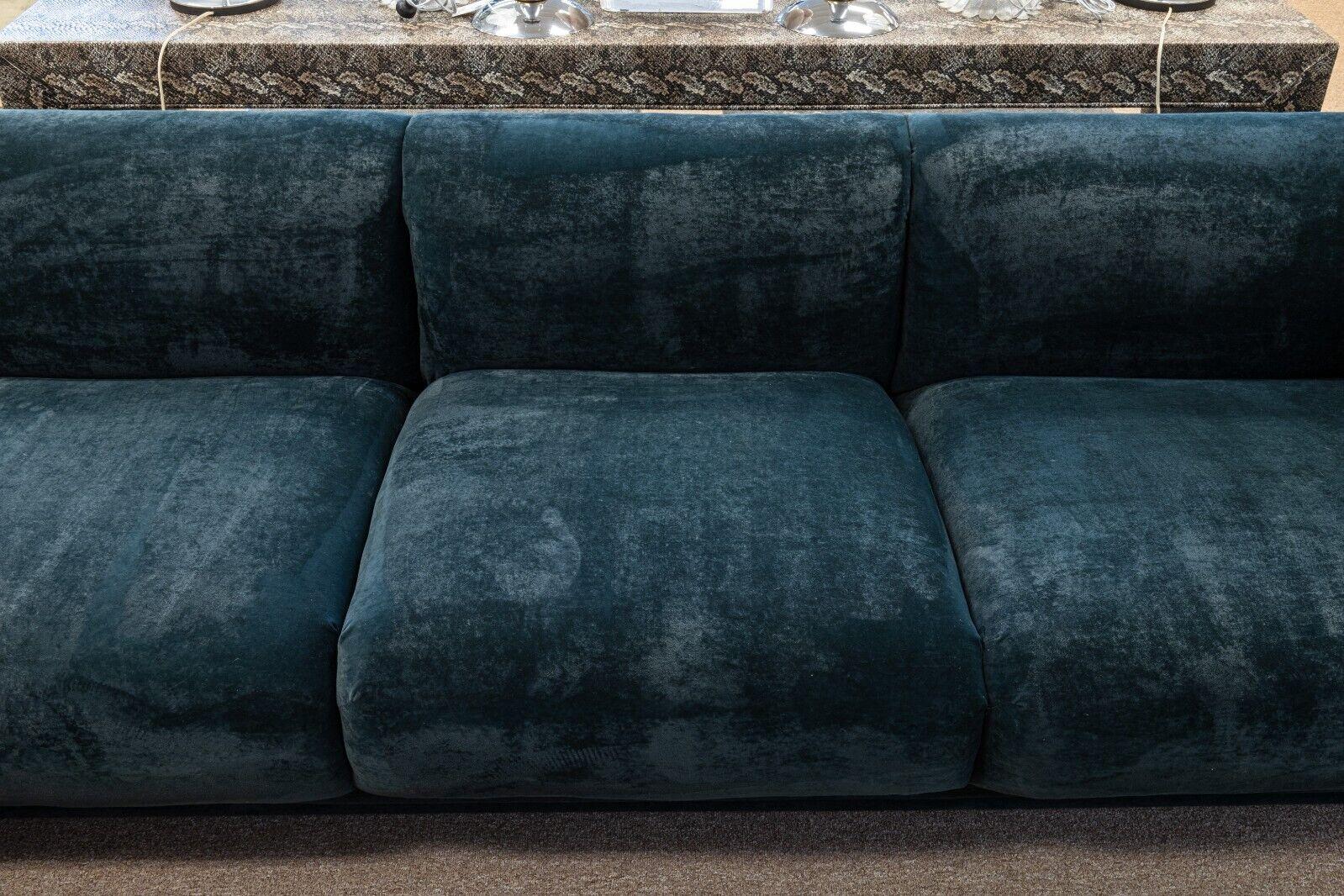 Mid-Century Modern Modular Blue Green Crushed Velvet Sofa 3 Piece Sectional 1