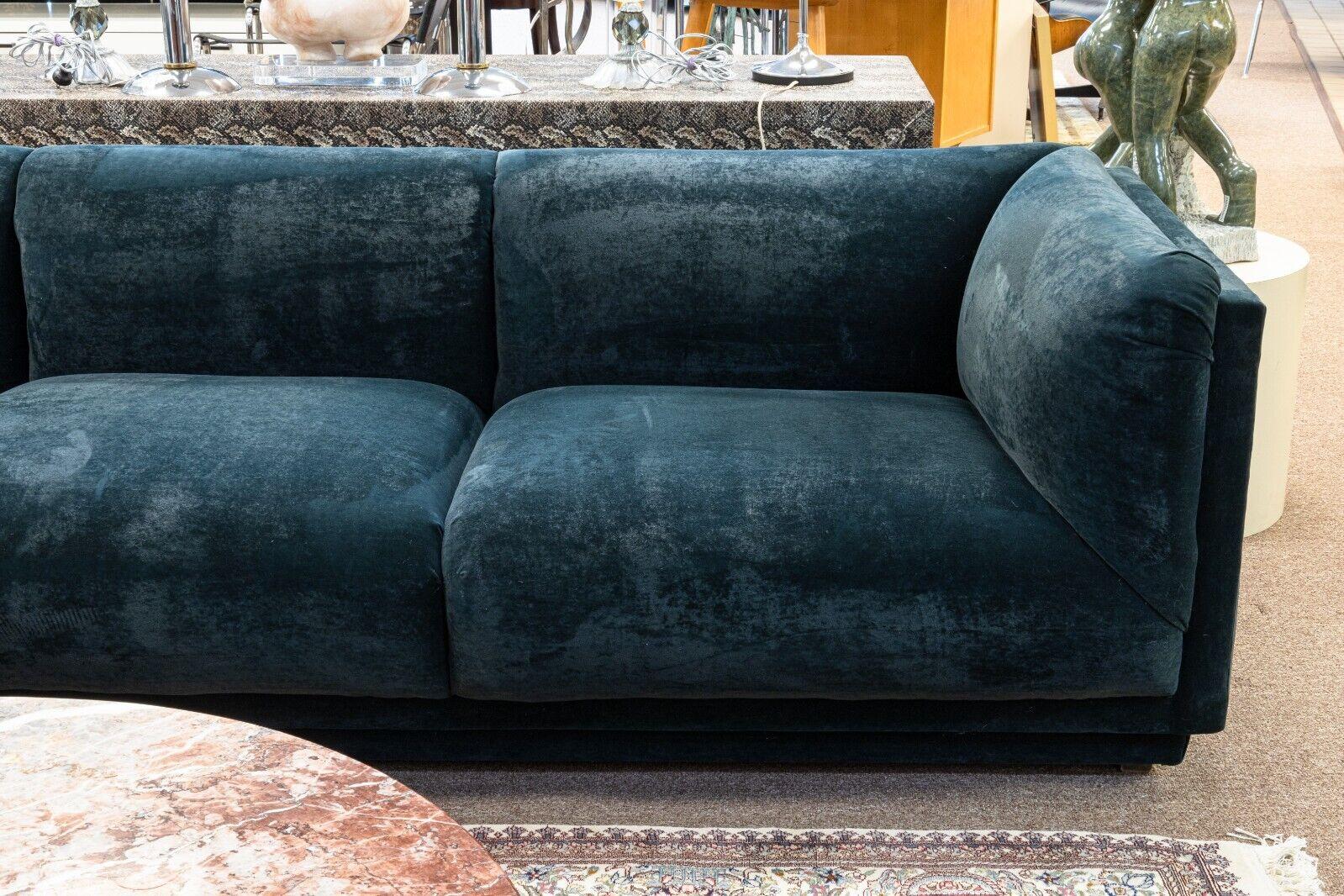 Mid-Century Modern Modular Blue Green Crushed Velvet Sofa 3 Piece Sectional 2
