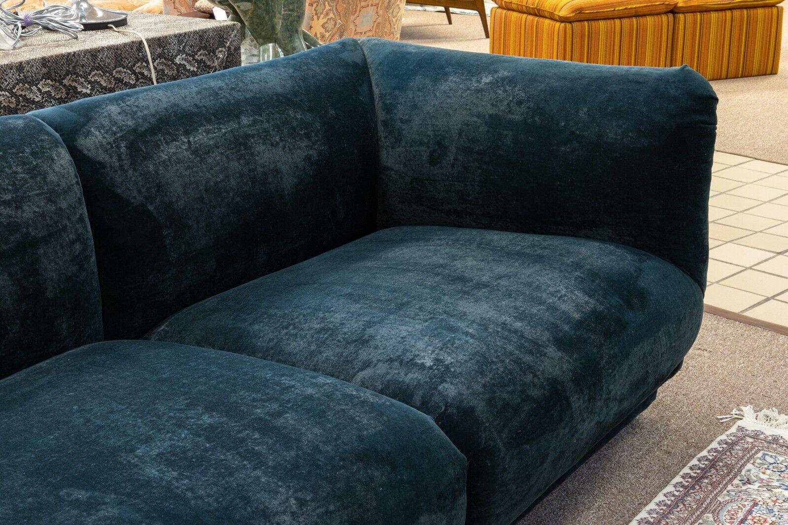 Mid-Century Modern Modular Blue Green Crushed Velvet Sofa 3 Piece Sectional 3