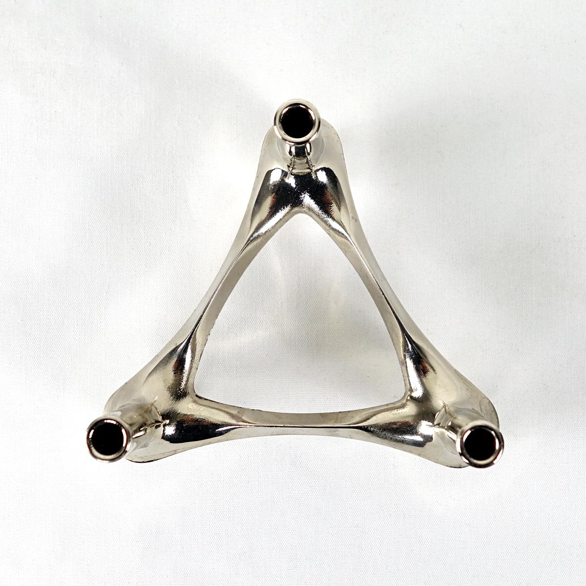 Set of 6 modular triangle shaped chrome candleholders produced by BMF in the 1960s. The candleholders can be stacked in any design you desire.