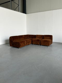 Mid-Century Modern Modular Corner Sofa Brown Velvet Fabric, 1970s Italy