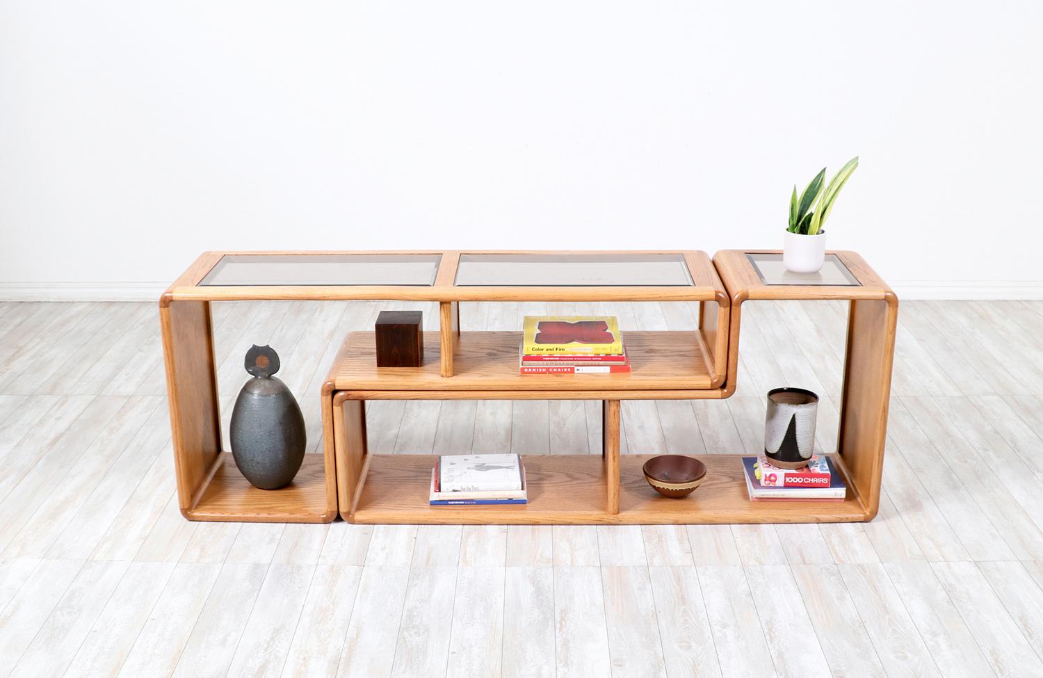 American Mid-Century Modern Modular Oak & Glass Bookshelves 