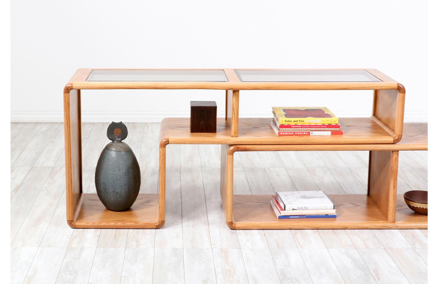 Mid-Century Modern Modular Oak & Glass Bookshelves  1