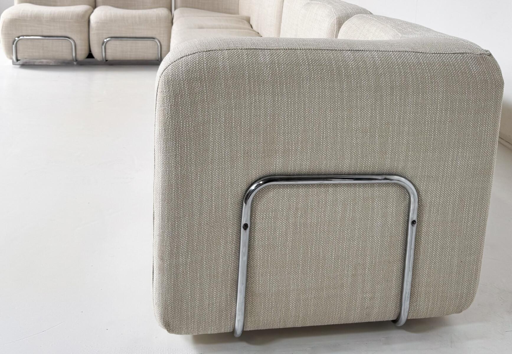 20th Century Mid-Century Modern Modular Sofa, Fabric and Chrome, 1970s - New Upholstery For Sale