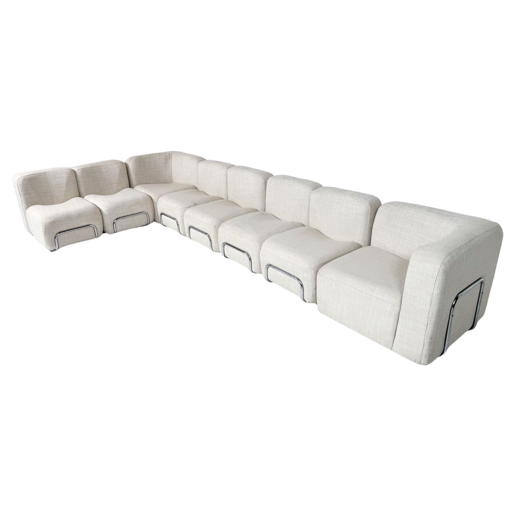 Mid-Century Modern Modular Sofa, Fabric and Chrome, 1970s - New Upholstery For Sale
