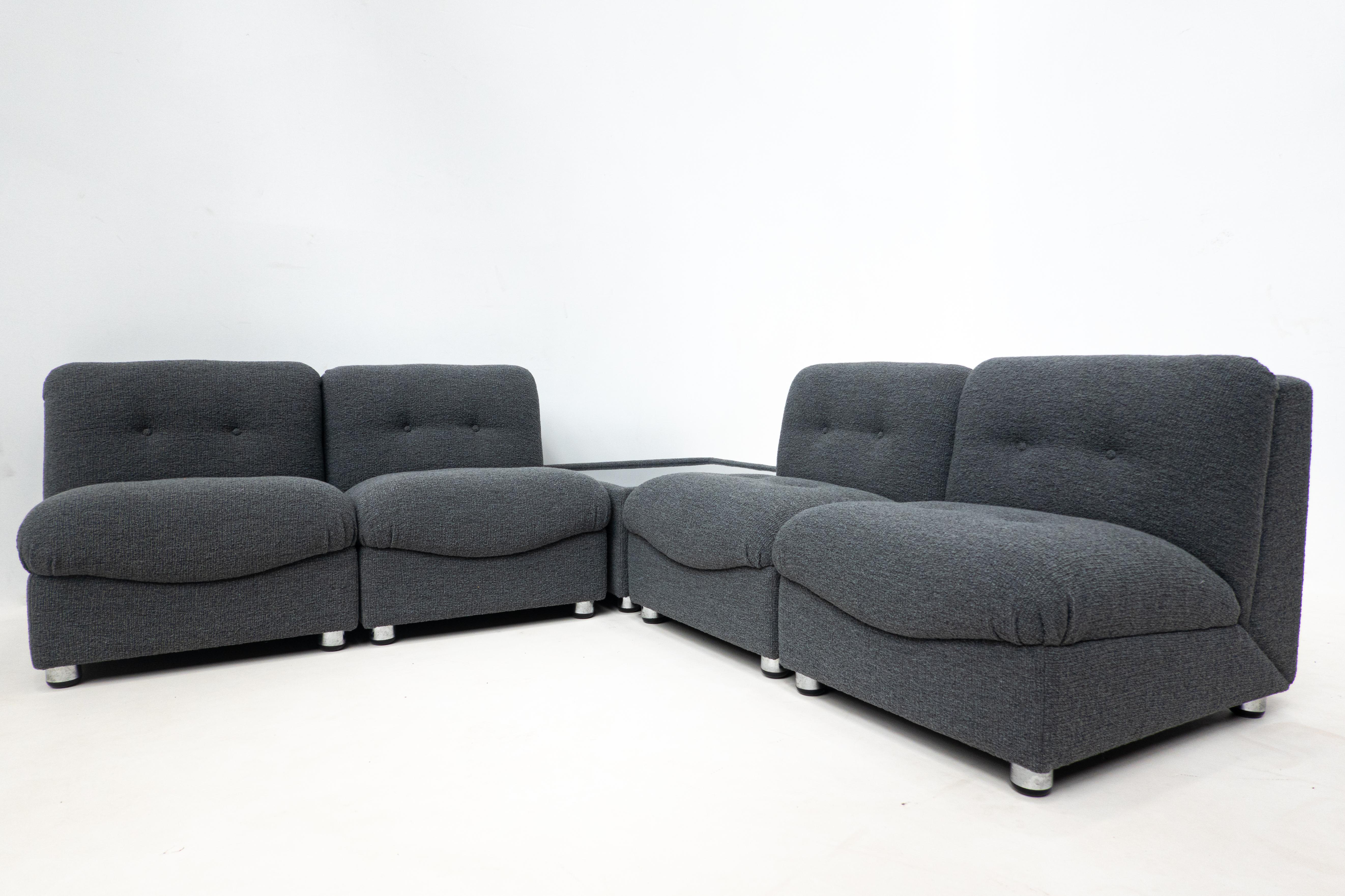 Mid-Century Modern Modular Sofa, Grey Fabric, Italy, 1960s 1
