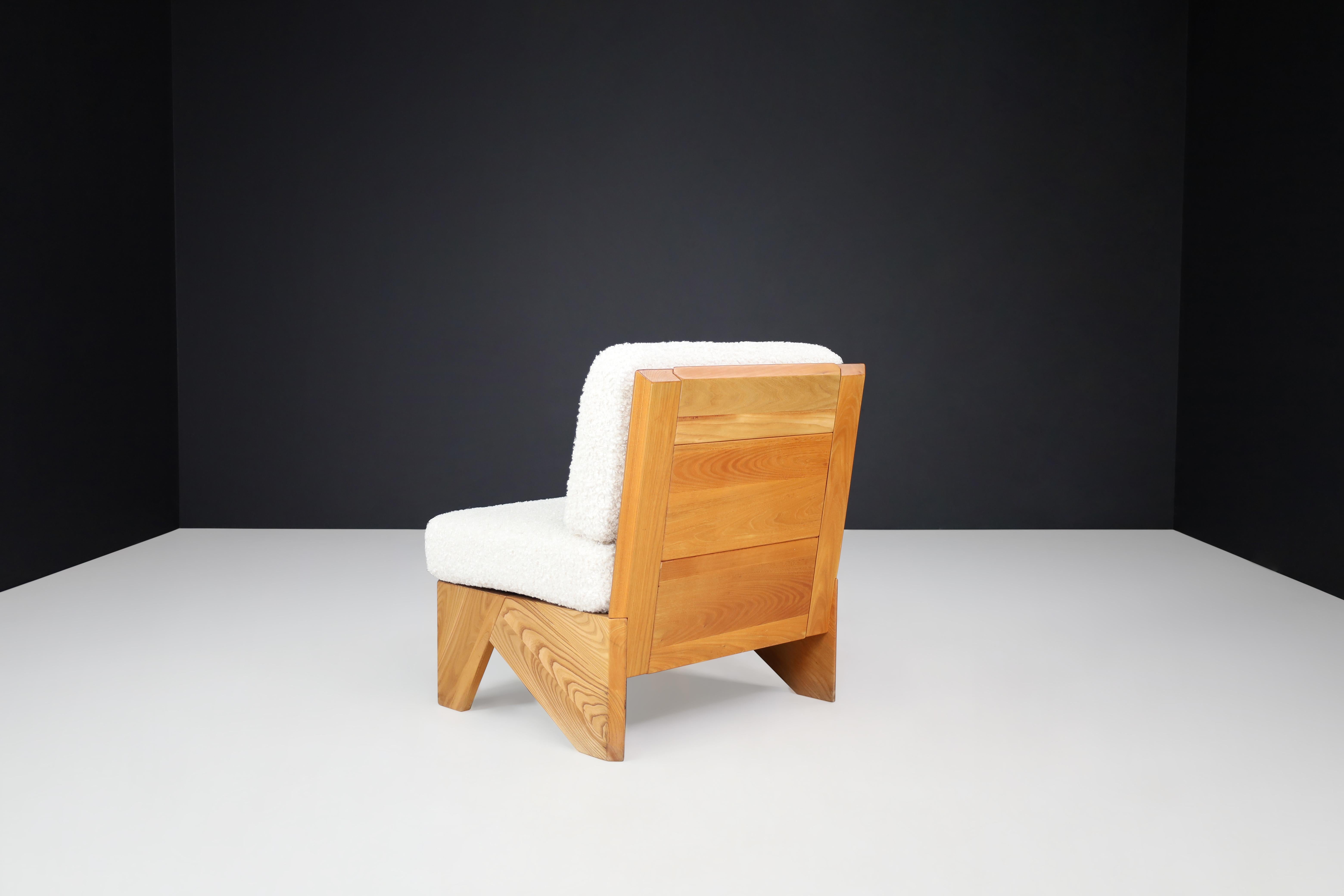 Mid-Century Modern Modular Sofa in Elmwood and Bouclé, France, 1970s For Sale 2