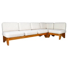 Mid-Century Modern Modular Sofa in Elmwood and Bouclé, France, 1970s