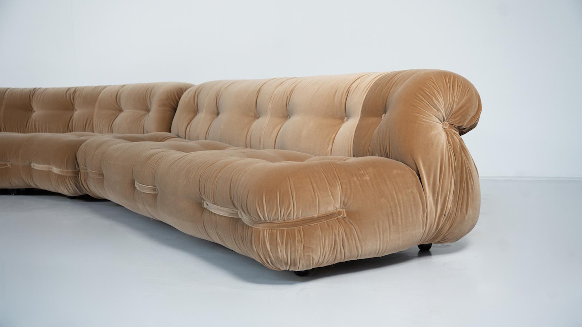 Tissu Canapé modulaire moderne du milieu du siècle dernier, tapisserie en velours neuf, Italie, années 1960 en vente