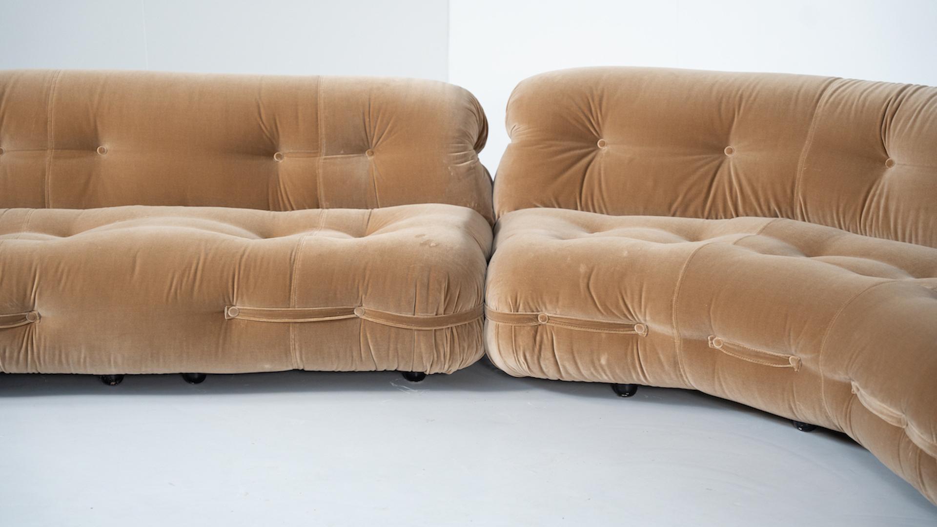Canapé modulaire moderne du milieu du siècle dernier, tapisserie en velours neuf, Italie, années 1960 en vente 1