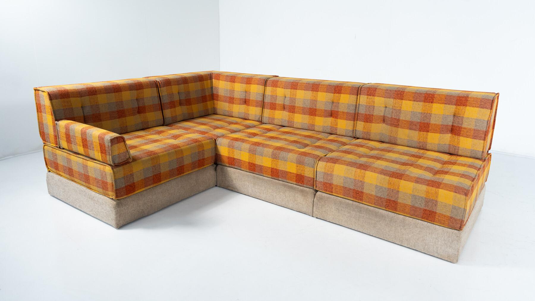 Sofá modular moderno de mediados de siglo, tela original, años 70 Tela en venta