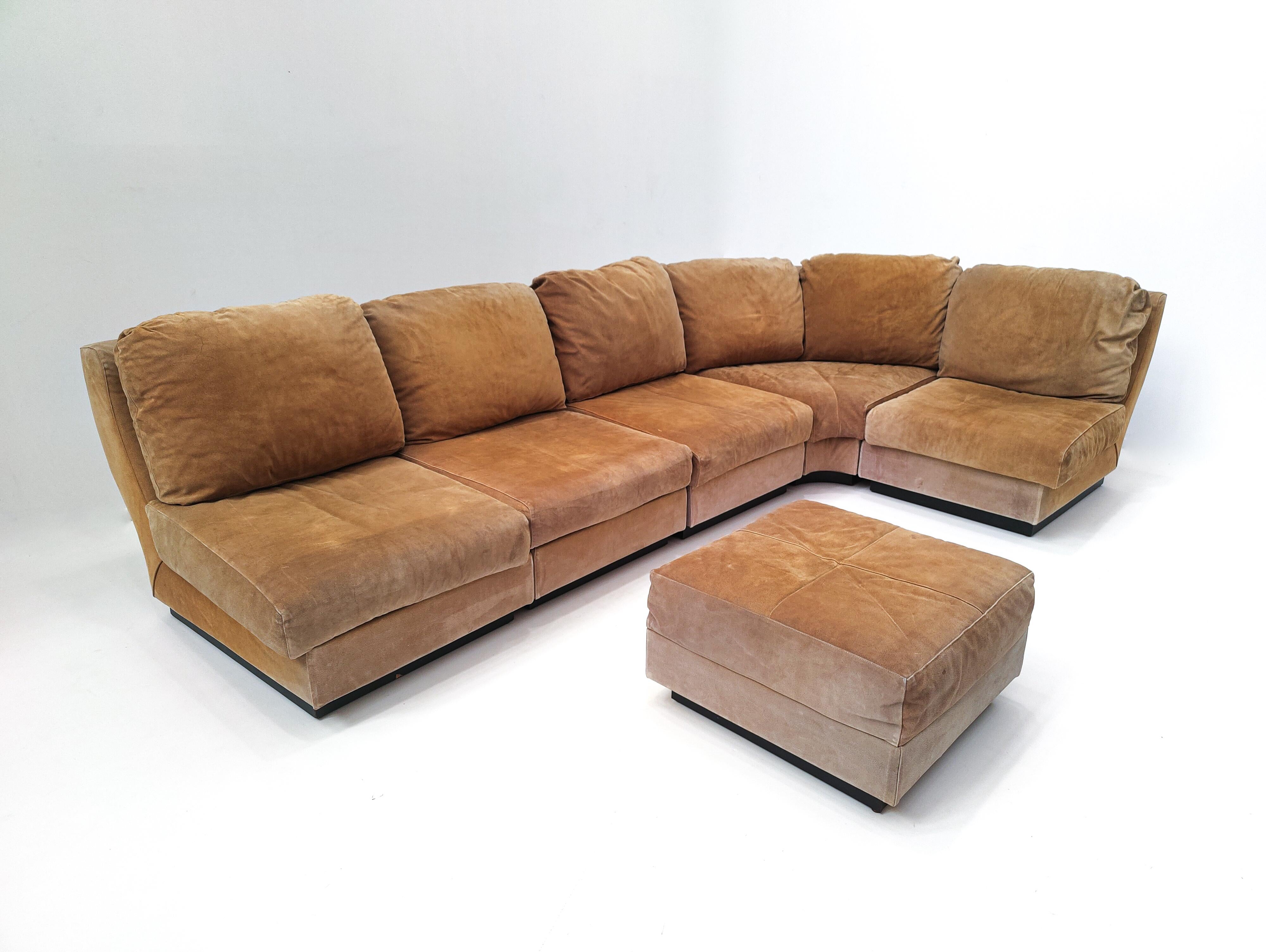 Mid-Century Modern Modular sofa set by Willy Rizzo, Suede, Italy, 1970s.