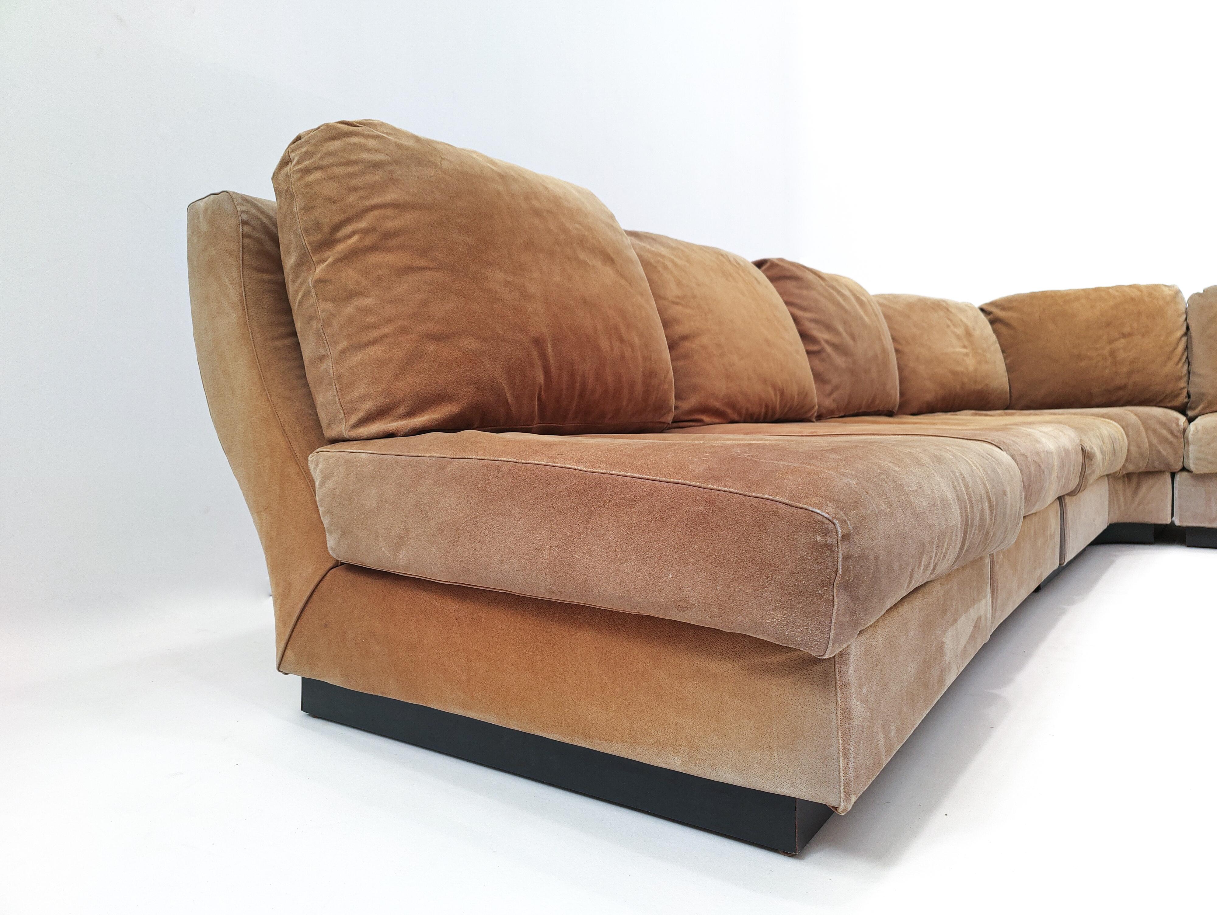 Italian Mid-Century Modern Modular Sofa Set by Willy Rizzo, Suede, Italy, 1970s