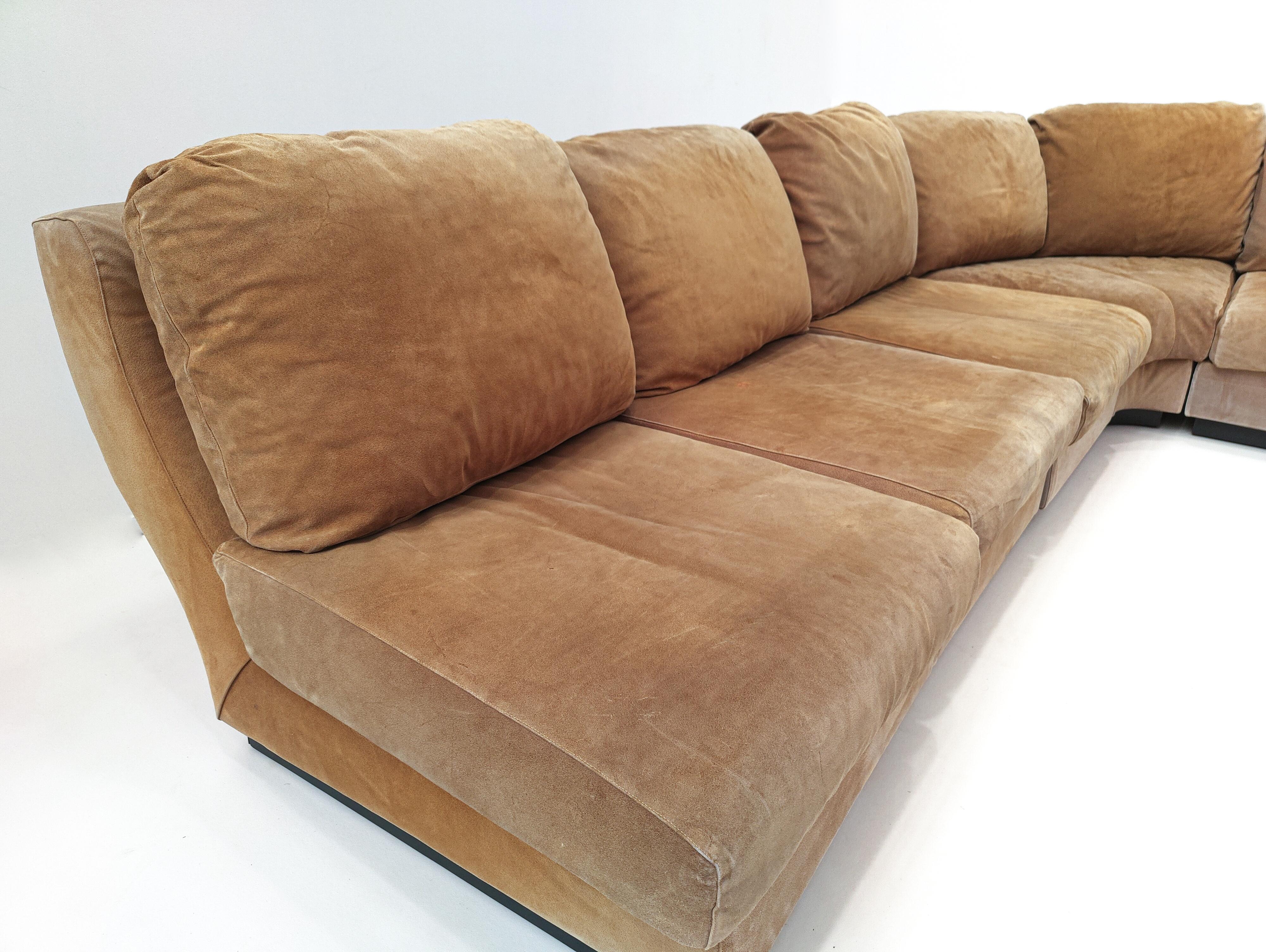 Mid-Century Modern Modular Sofa Set by Willy Rizzo, Suede, Italy, 1970s In Good Condition In Brussels, BE