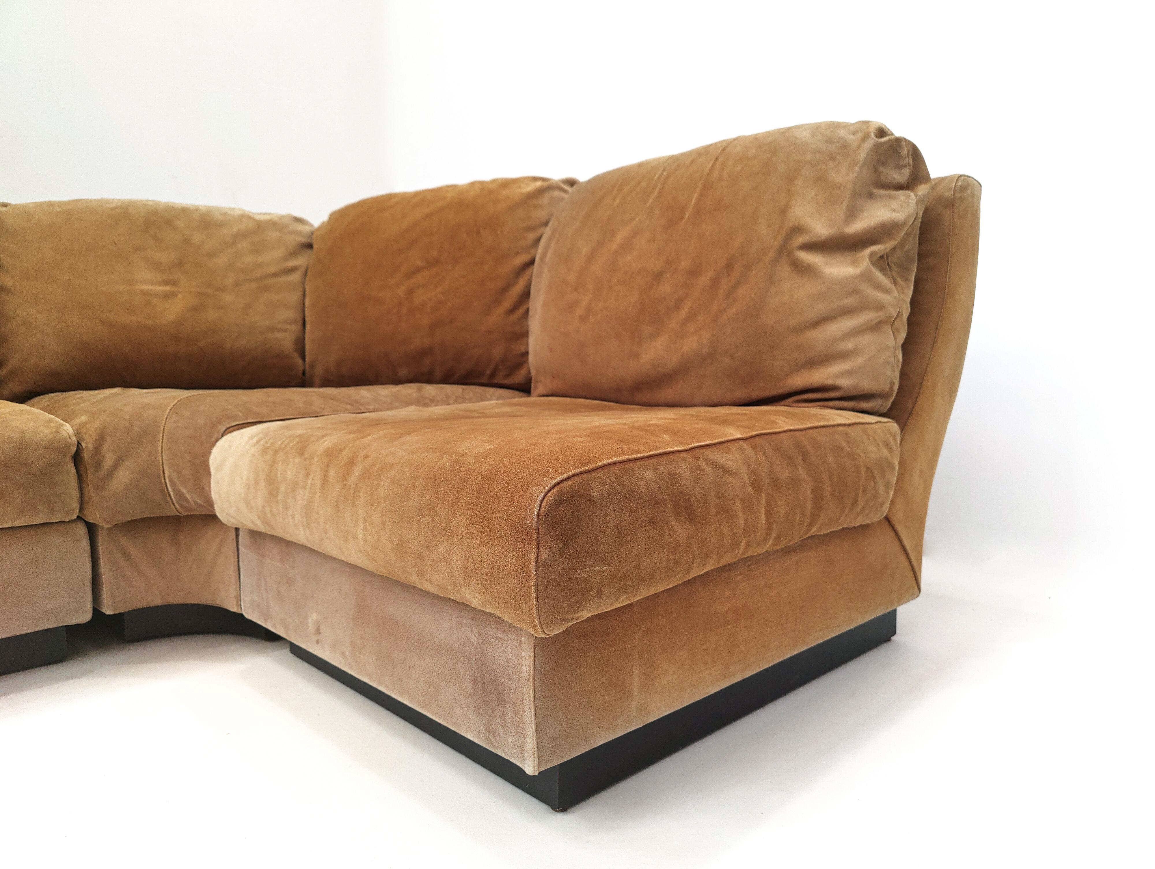 Mid-Century Modern Modular Sofa Set by Willy Rizzo, Suede, Italy, 1970s 2