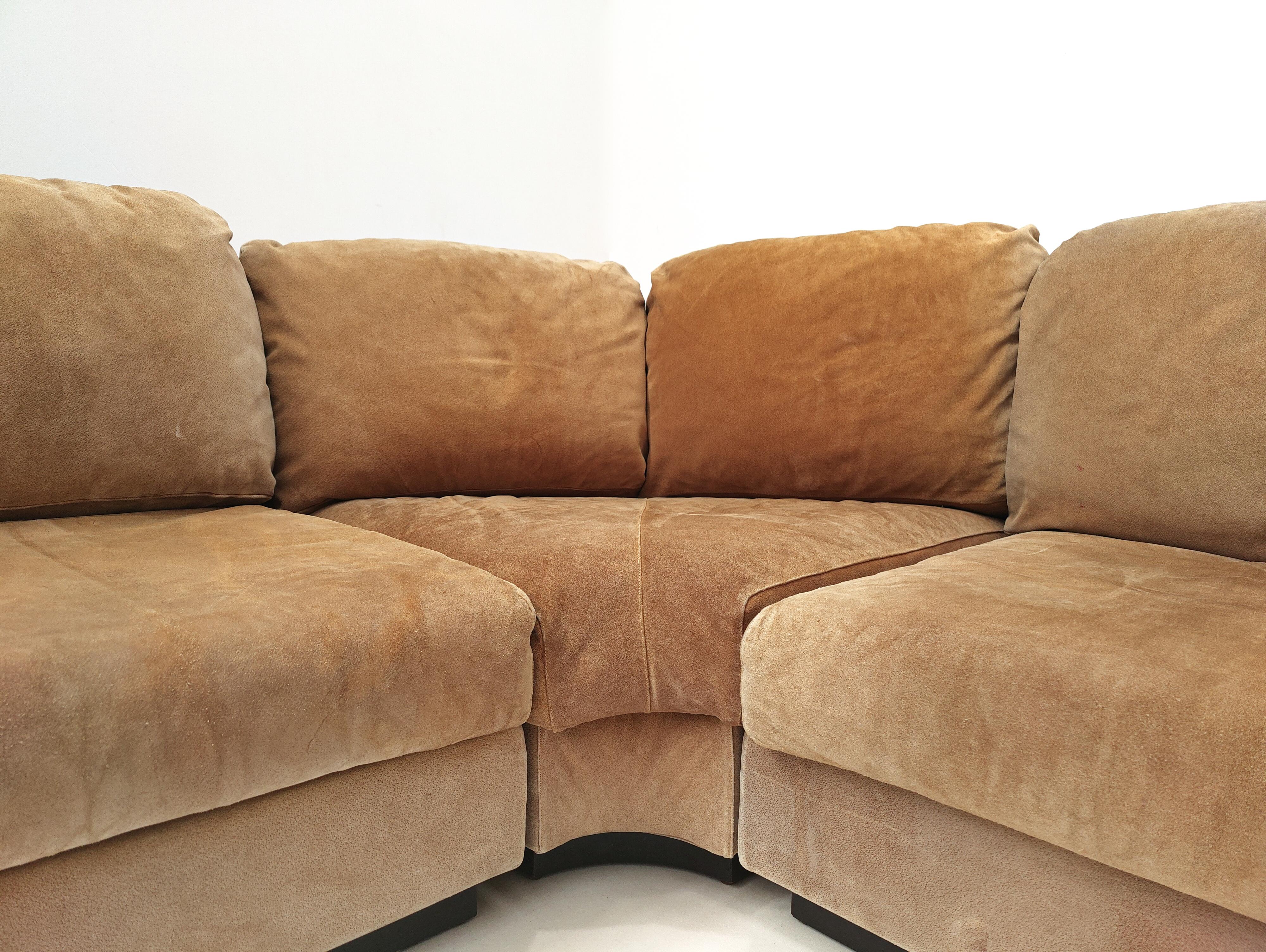 Mid-Century Modern Modular Sofa Set by Willy Rizzo, Suede, Italy, 1970s 3