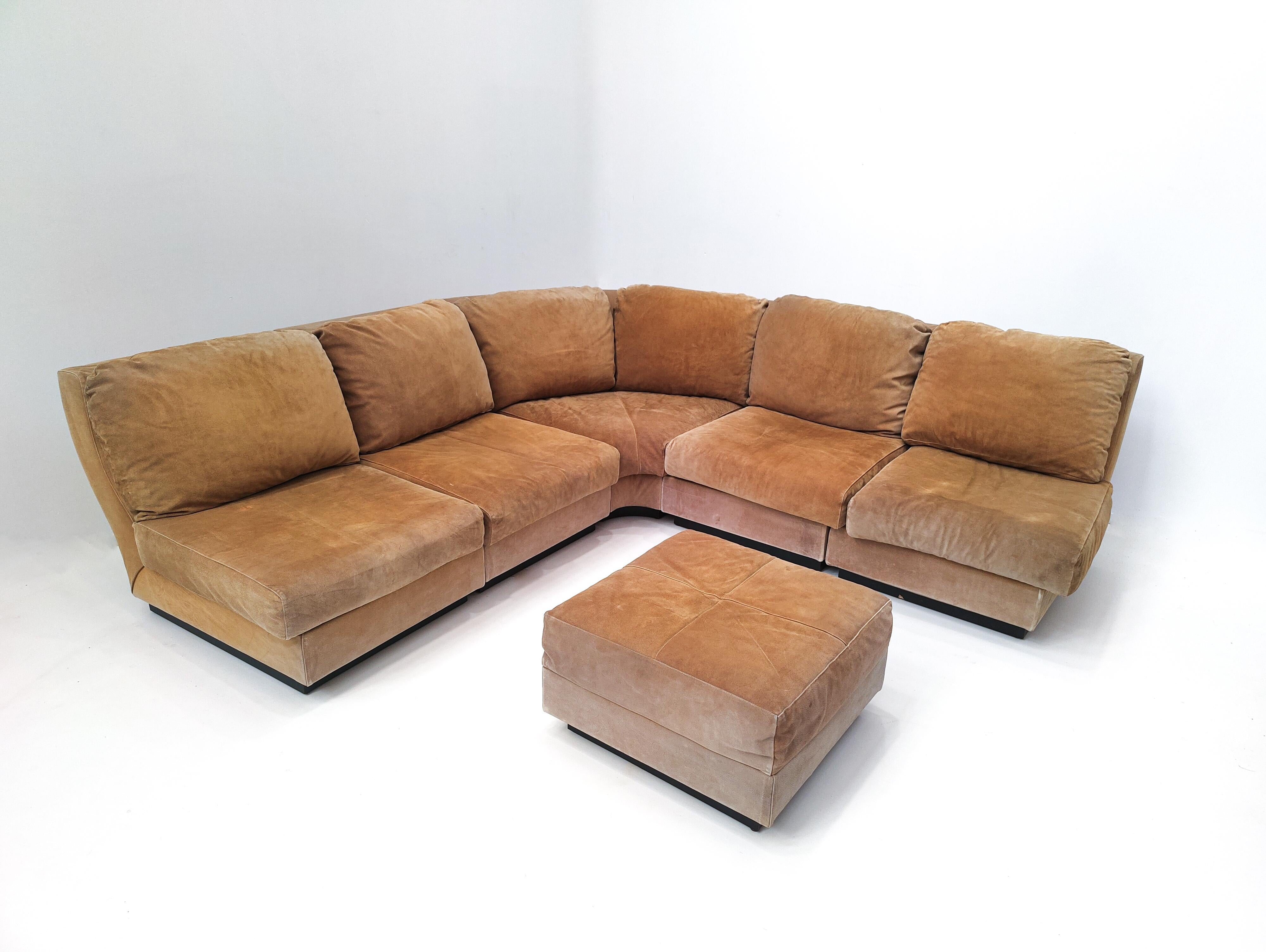 Mid-Century Modern Modular Sofa Set by Willy Rizzo, Suede, Italy, 1970s 4