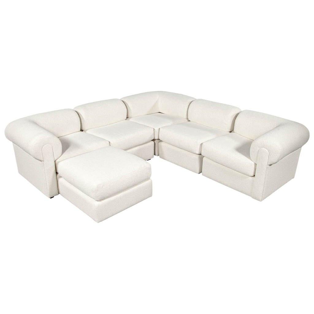 Nathan Lindberg Modular Curved Sofa with Teddy Fur Boucle and Pinewood