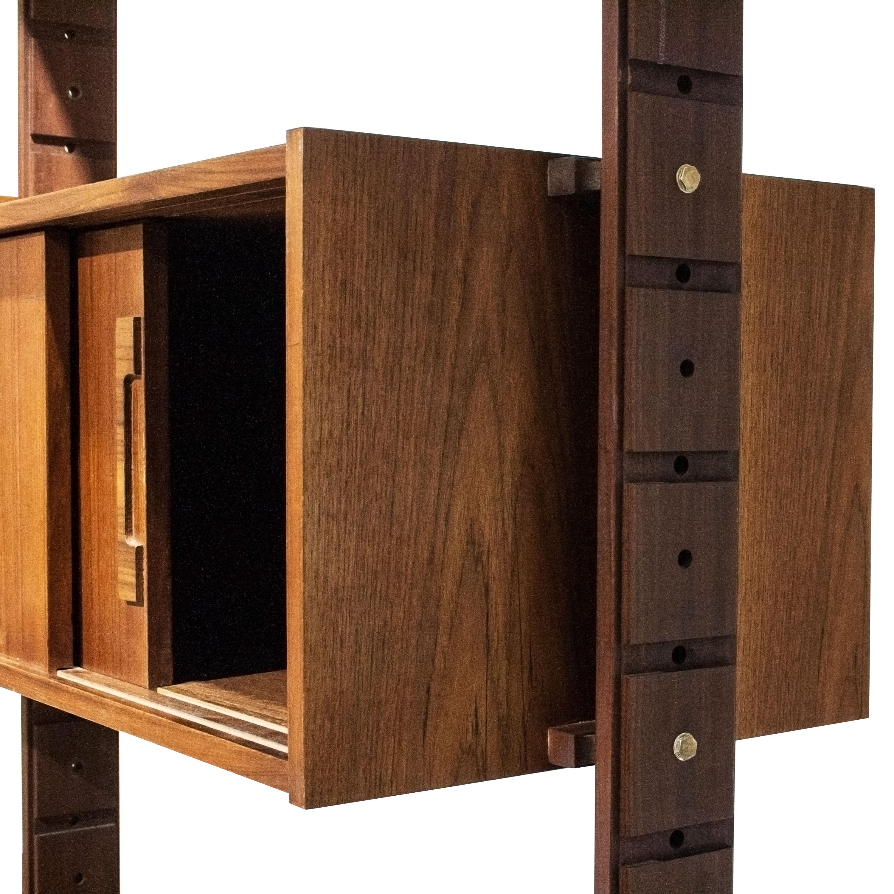 Brass Mid-Century Modern Modular Wood Bookcase, Italy, 1950