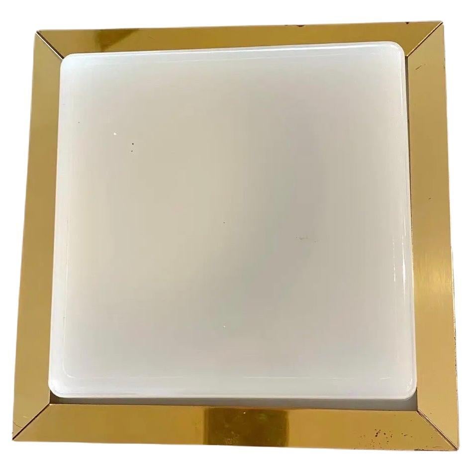 Mid-Century Modern Moe Perforated Brass and White Opalescent Glass Flush Mount