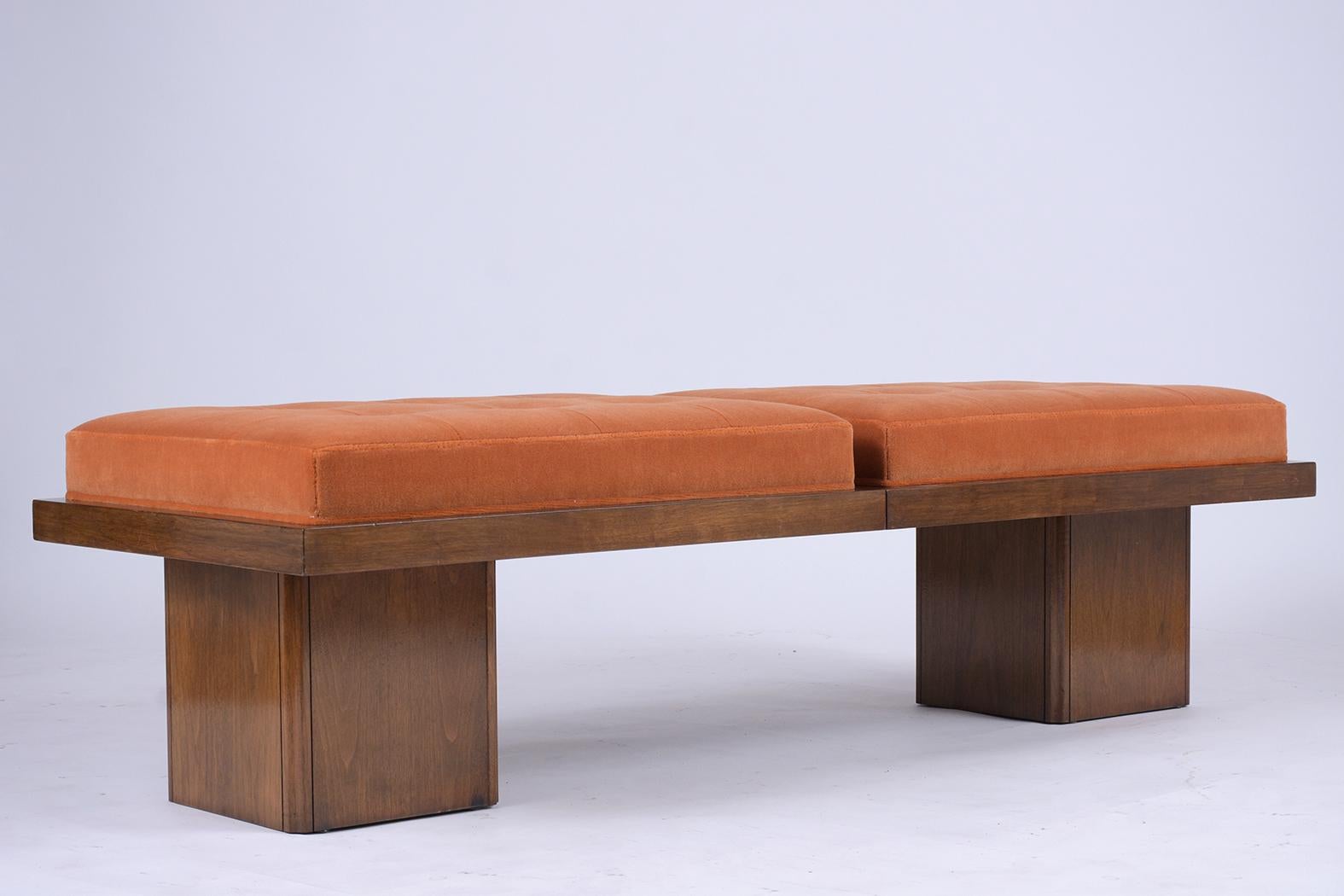Mid-Century Modern Mohair Tufted Bench 5