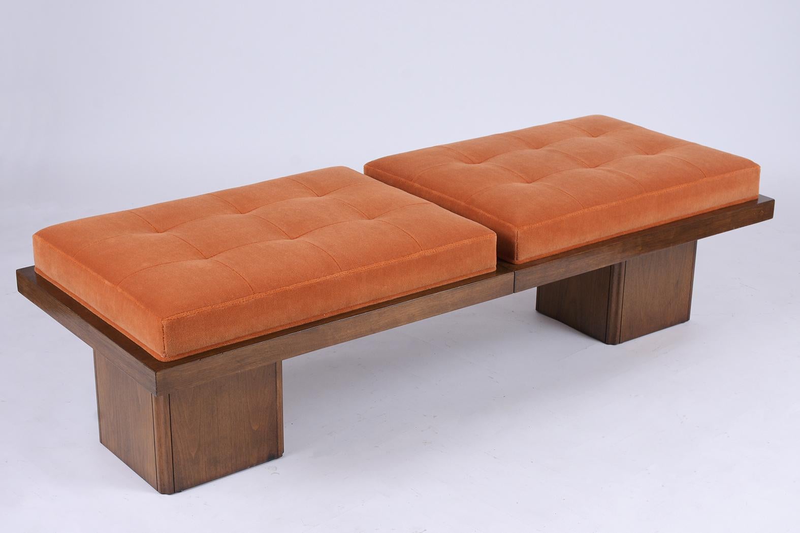 American Mid-Century Modern Mohair Tufted Bench