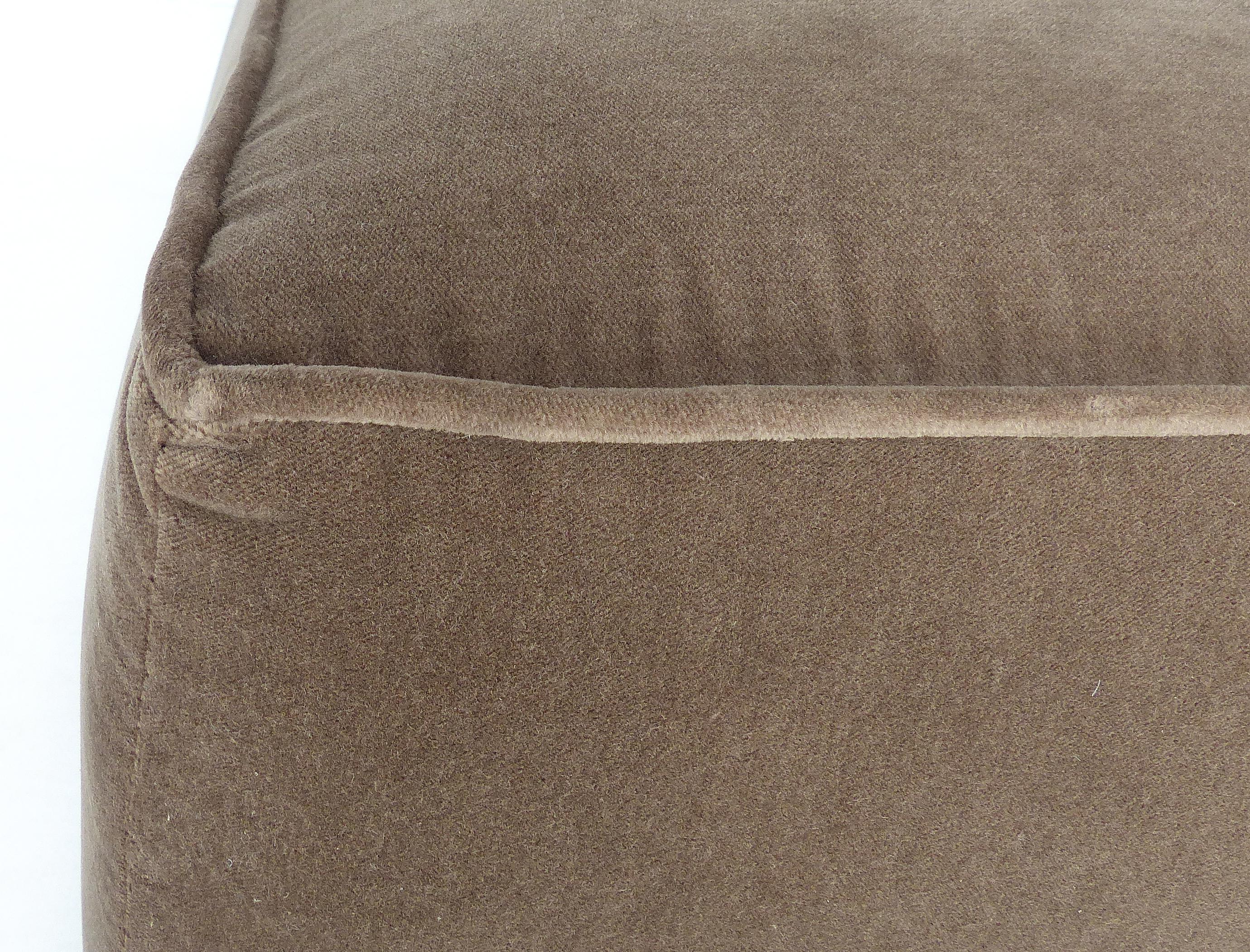 American Mid-Century Modern Mohair Upholstered Ottoman with Wood Base