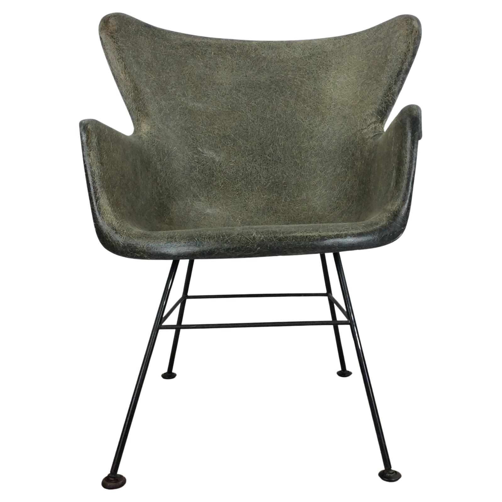Mid Century Modern Molded Fiberglass Chair with Wrought Iron Base