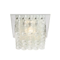 Mid-Century Modern Molded Glass Cylinder Flush Mount in Chrome by Doria Leuchten