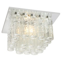 Mid-Century Modern Molded Glass Cylinder Flush Mount in Chrome by Doria Leuchten