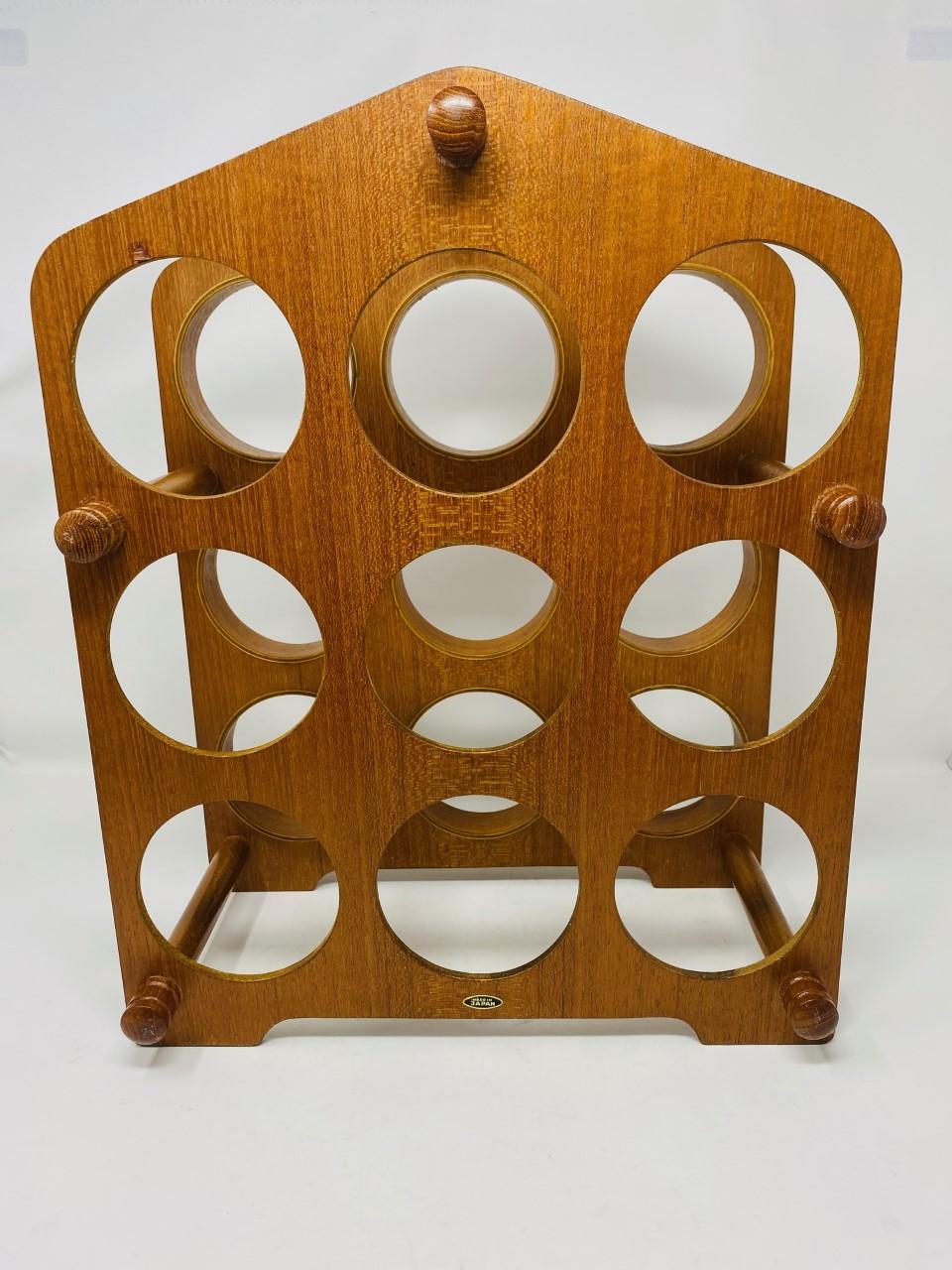 Mid-Century Modern Molded Teak 9 Bottle Wine Rack 1950s Japan For Sale 1