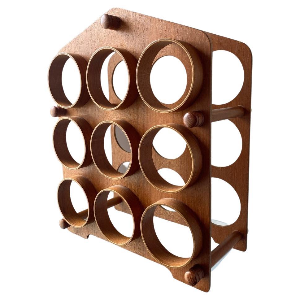 Mid-Century Modern Molded Teak 9 Bottle Wine Rack 1950s Japan