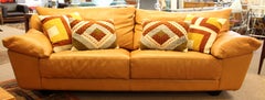 Mid-Century Modern Molinari Handmade Thick Cognac Leather Sofa, Italian, 1970s