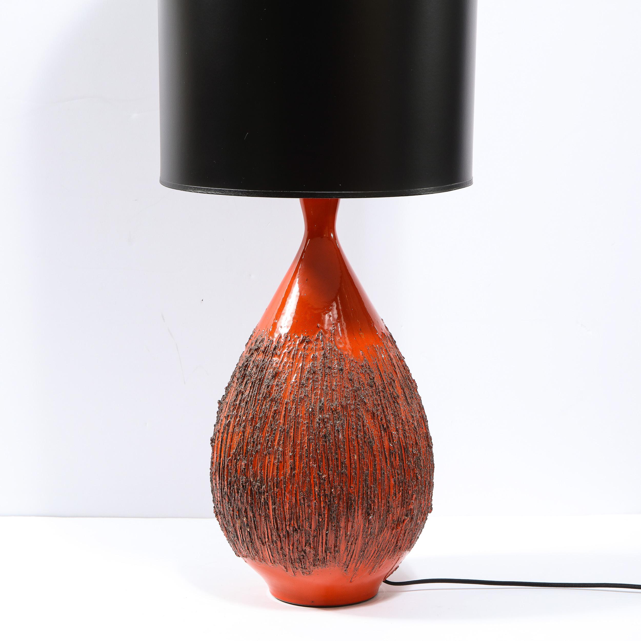 Ceramic Mid-Century Modern Molten Red Orange Table Lamp by Lee Rosen for Design Technics For Sale