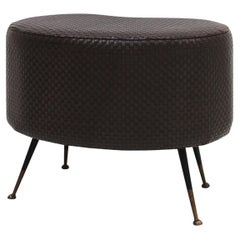 Mid-Century Modern Brown Braided Leather Round Footstool, Italy, 1960s